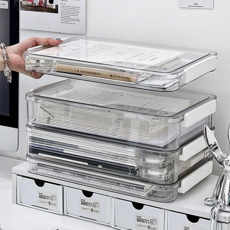 Large Capacity A4 Clear Document Storage Box for Files and Household Use
