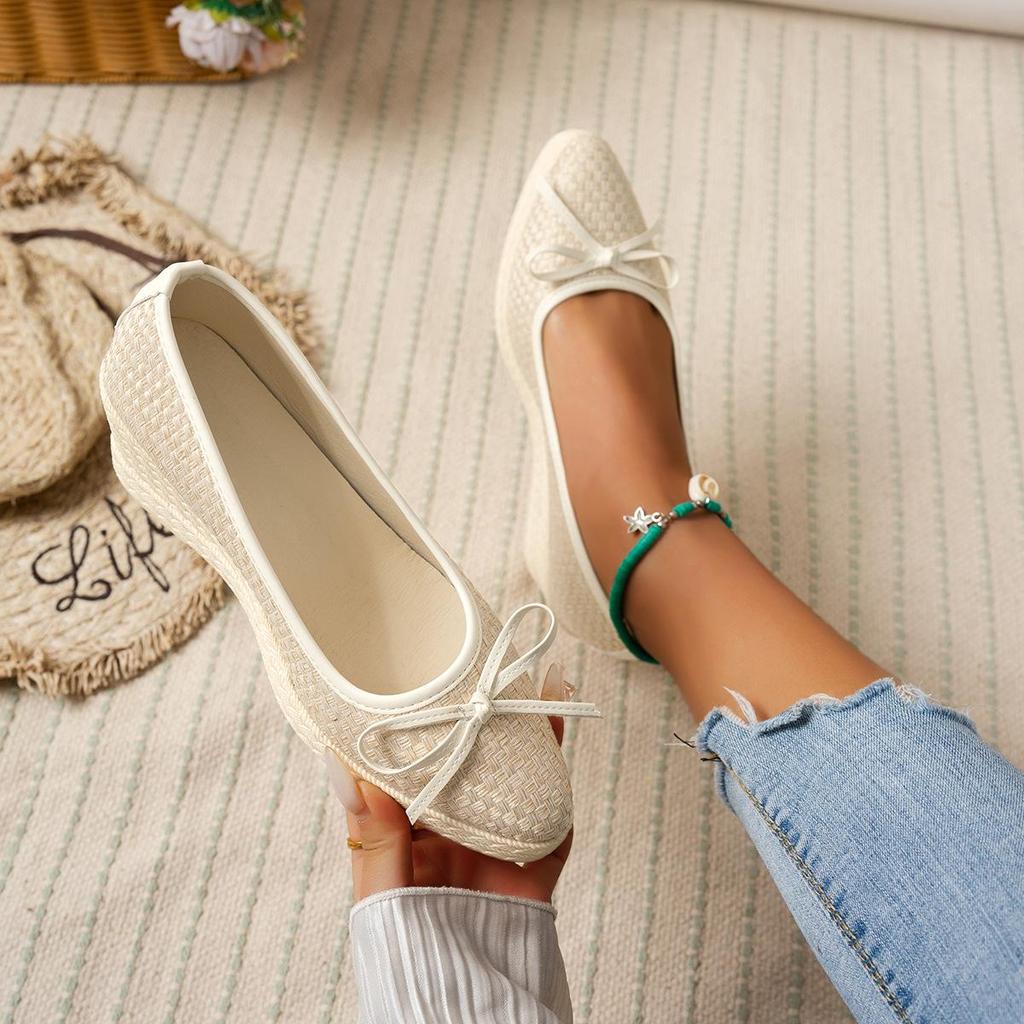 Women's Wedge Heel High Heels with Bow Pointed Design