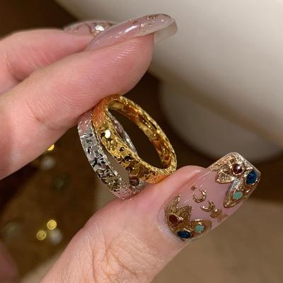 Gypsy Star Hammer Pattern Crushed Ice Ice Ring Super Flash Advanced Light Luxury Temperament Stacked Wearing Exquisite Simple Index Finger Ring