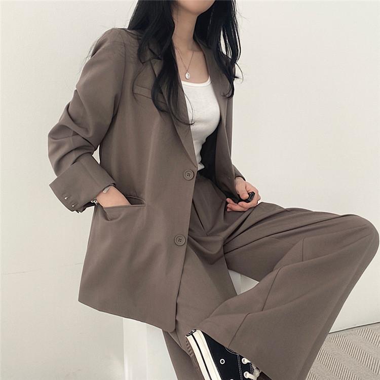Womes Retro Blazer Suit With Pockets Polyester Fabric For Office Wear