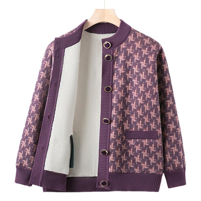 Old man autumn and winter fleece cardigan sweater female grandma thickened coat mother top old lady clothes