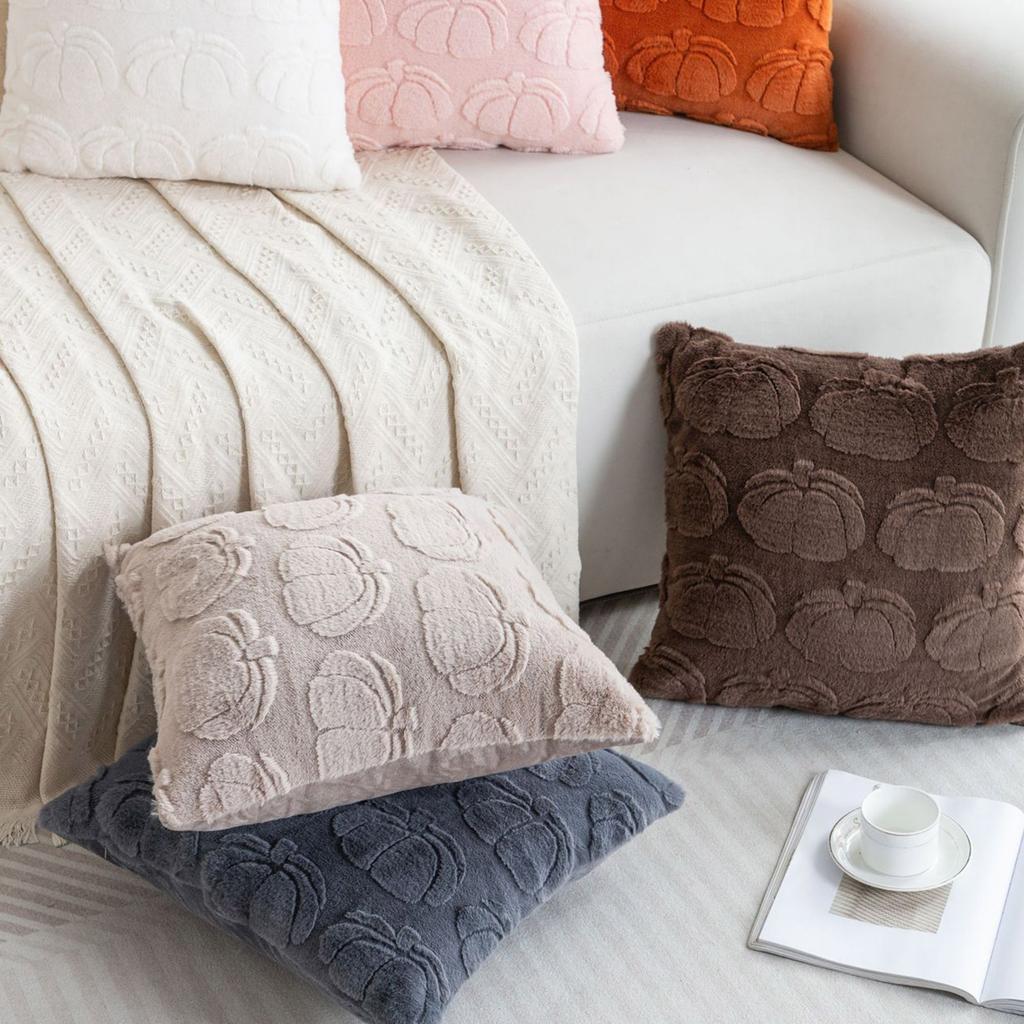 New Pumpkin Pillow HalloweenRabbitFur Plush PillowcaseAutumn Sofa Cushion Cushion