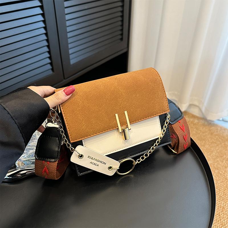 1pcs Wide Shoulder Strap Small Square Bag PU Contrasting Color Women's Bag Suitable for Mobile Phone Small Wallet
