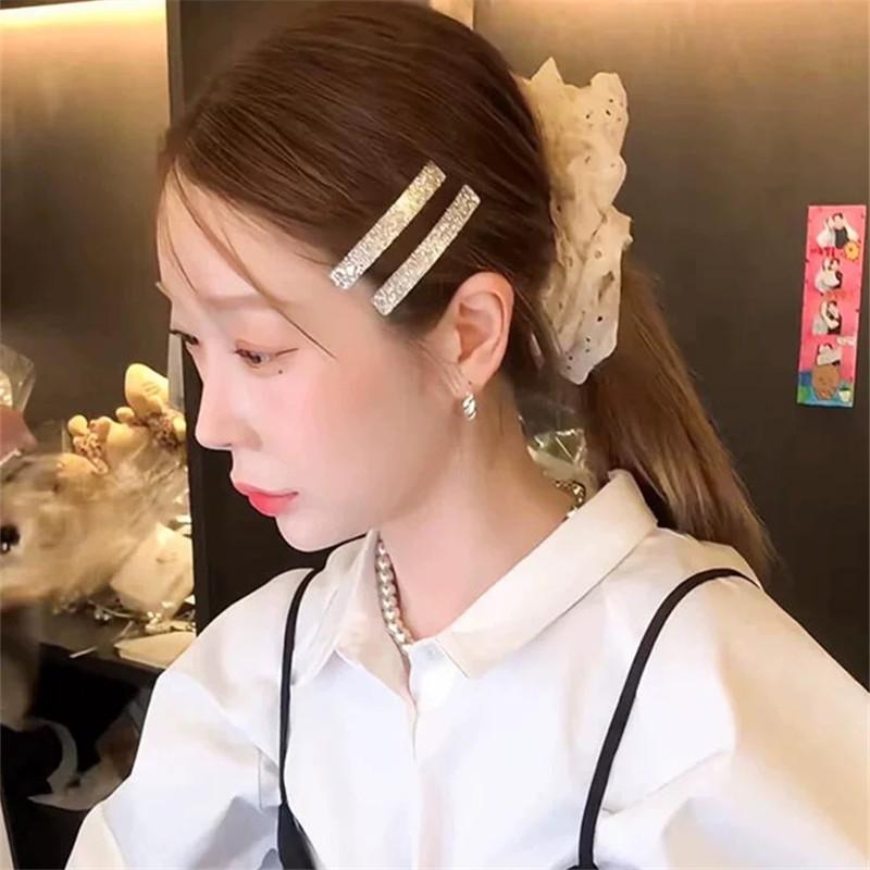 Velvet Clip with Sequins, Sweet and Fashionable Blue Checkered Hairpin with Side Clips Accessory