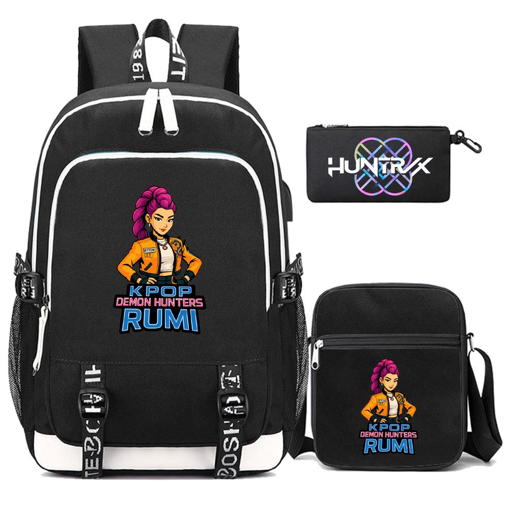3Pcs/set Anime Kpop Printed Backpack with Shoulder Bag Pencil Case for Teenager Girl Boy Bookbag Large Capacity Waterproof Travel Bag Kid Gift Mochila