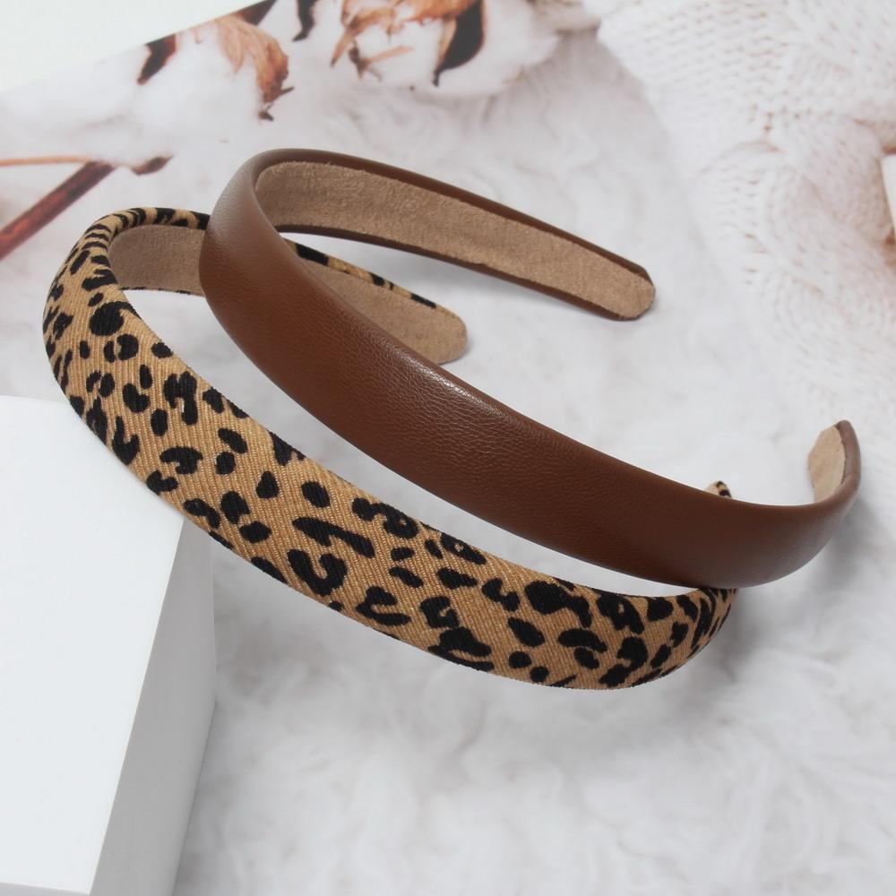 2pcs 2cm Leopard Headbands Solid PU Hairbands Set for Women Head Wrap Girls Tiara Elegant Headwear Hair Accessories