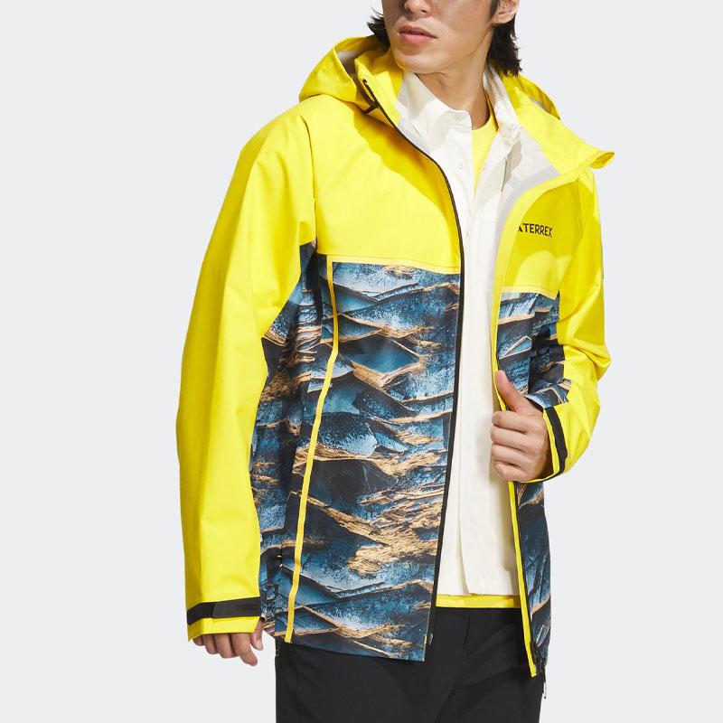Adidas Color Block Stand Collar Outdoor Sports Hooded Jacket Men Jacket Yellow IC1980