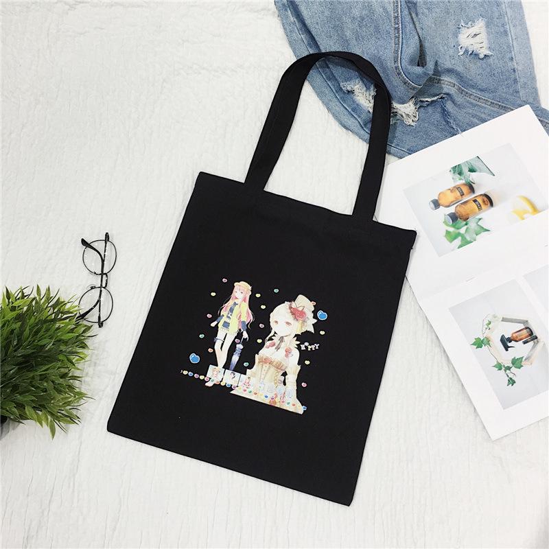 Cartoon canvas bag women's shoulder new student literary printed cloth bag handbag simple large-capacity shopping bag