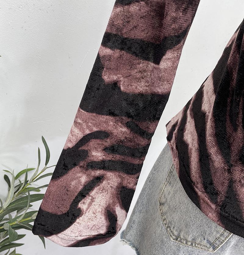 Damen Exklusives rückenfreies Leopardenmuster Schnürung Langarm Slim Fit Oberteil