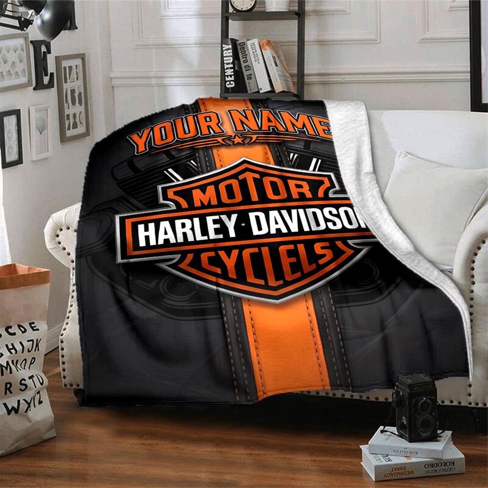 1pc HarleyDavidson Blanket with Custom Name, Gift, for Men and Women, Soft Blanket, Good for Sofa Bed Couch Travel, Lightweight Flannel Blanket