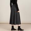 Women's High Waist A Line Midi Skirt No Stretch Wool Blend Pleated Winter Casual Skirt