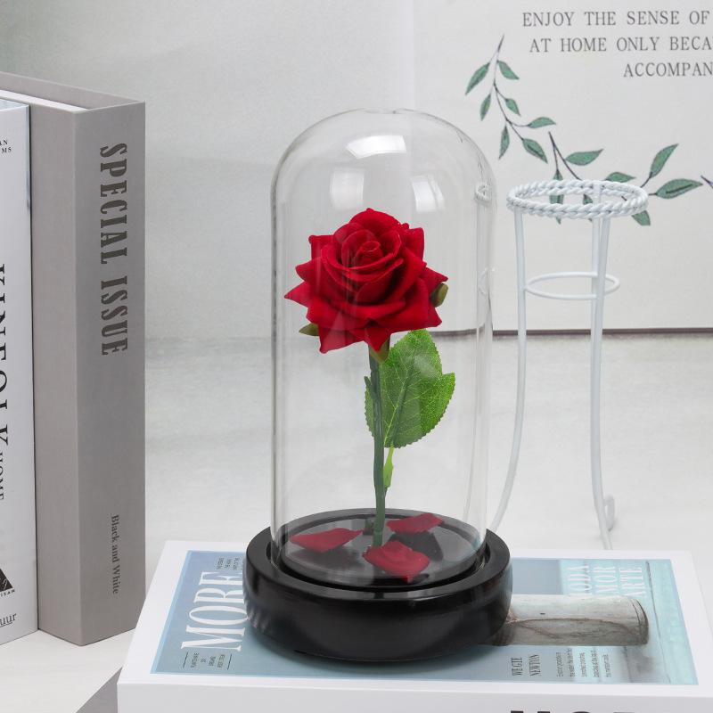 Eternal Flannel Rose Glass Cover Ornament Valentine's Day Gift Creative Ornament Simulation Flower Lampshade Ornament