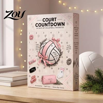 Volleyball Advent Calendar for Girls Girl Calendar, 24-Day Sports Accessories Countdown Box Christmas Teens with Hair Ties Charms Socks, Gift Players