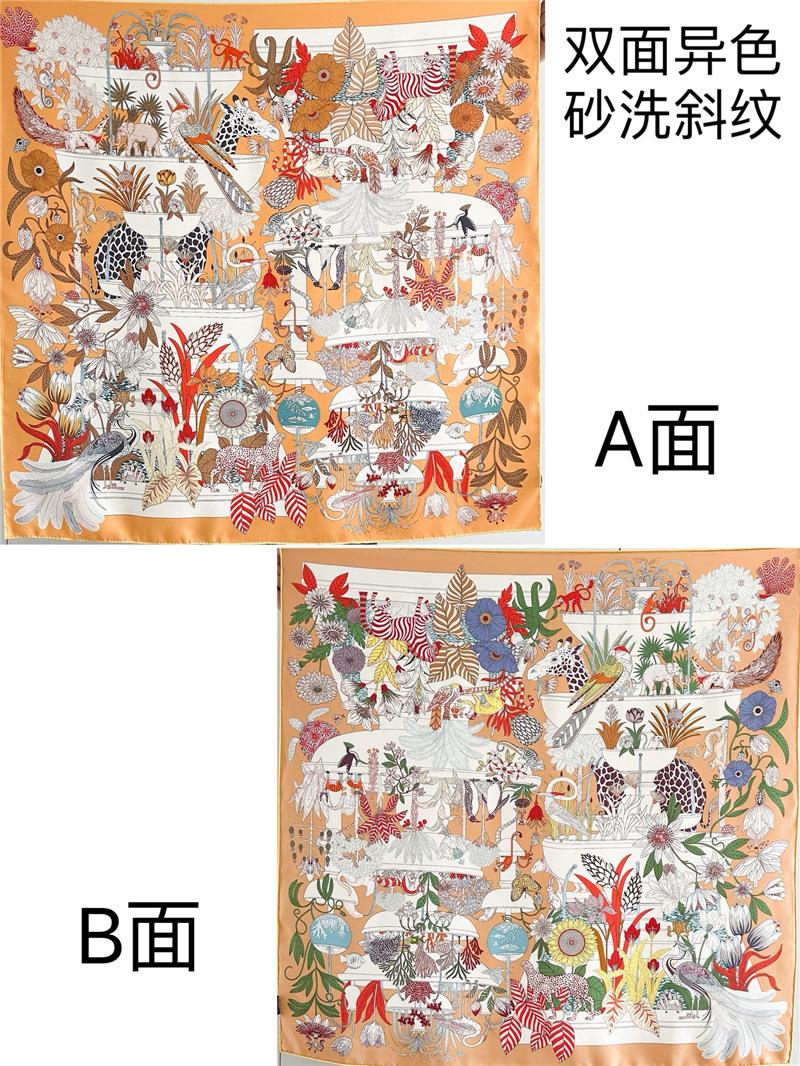 

Двусторонний твиловый шарф 18 момме для женщин 90x90 см квадратный шелковый платок и накидка женский дизайнерский принт шейный платок 90X90CM