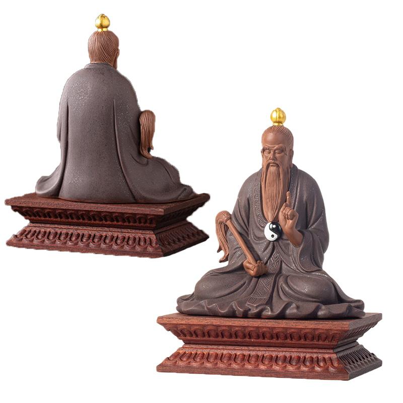 Ceramica Taishanglaojun Yuan shi Tianzun Statua Figura Taoista, Sabbia Viola Scultura Fatta a Mano Casa Stanza Ufficio Statuette Feng Shui