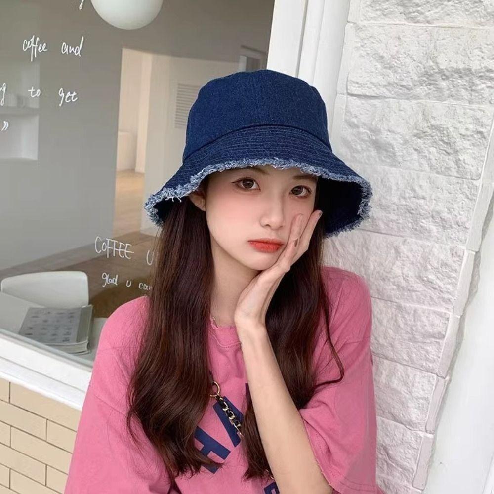 Denim Bucket Hat Cotton Reversible Fisherman Hat Y2K Style Summer Sun Hat