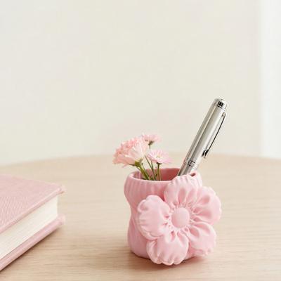 3D-gedruckter Seidenblumen-Stifthalter, Niedlicher Puffblumen-Schreibtisch-Organizer, Aufbewahrung für Make-up-Pinsel, Dekoratives Vasengeschenk für Schülerinnen