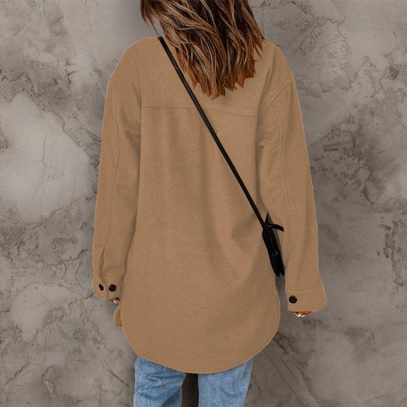 Women S Casual Solid Color Long Sleeve Lapel Single Breasted Coat