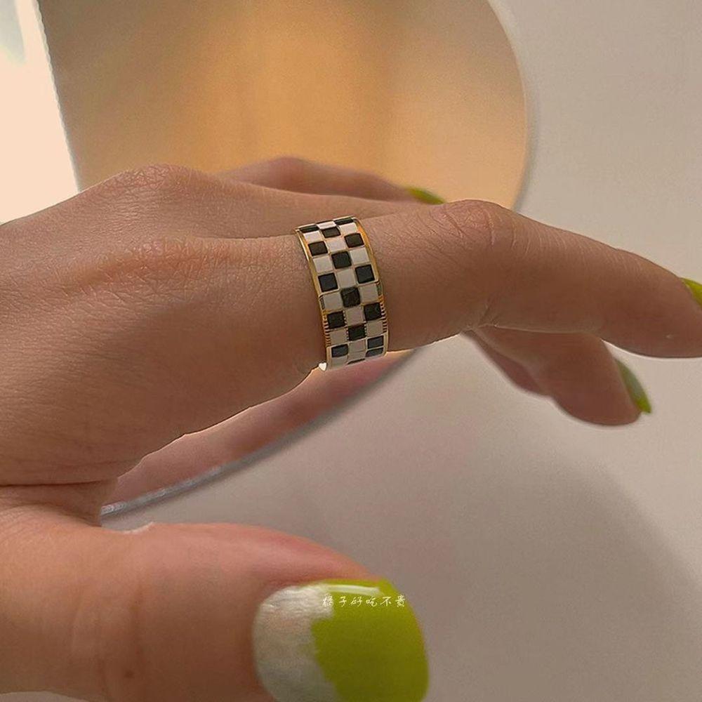 

Для девочек сетка, решетка, эмаль, капельное масло, женское открывающееся кольцо на палец, ювелирные изделия, корейское кольцо в клетку в клетку