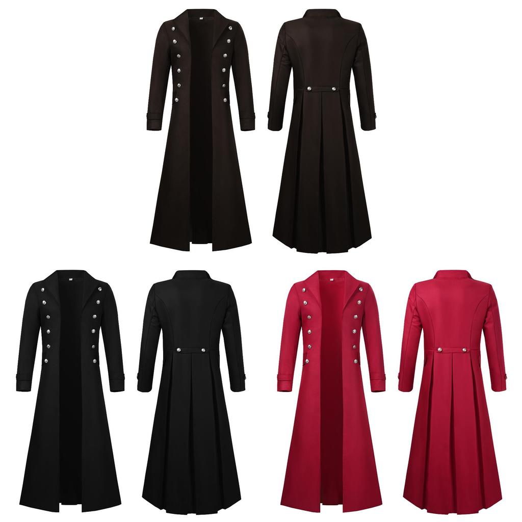 Cappotto Medievale Steampunk Gotico con Chiusura Doppiopetto per Cosplay e Giochi di Ruolo