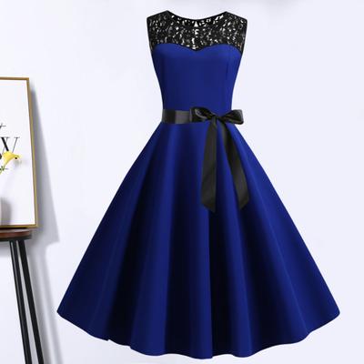 Naiste alusseelikud suures suuruses O-kaelusega varrukateta, läbipaistva pitsiga õmmeldud paelaga kikikleit A-joonega uisutamiskleit suur äärisega Midi printsesskleit