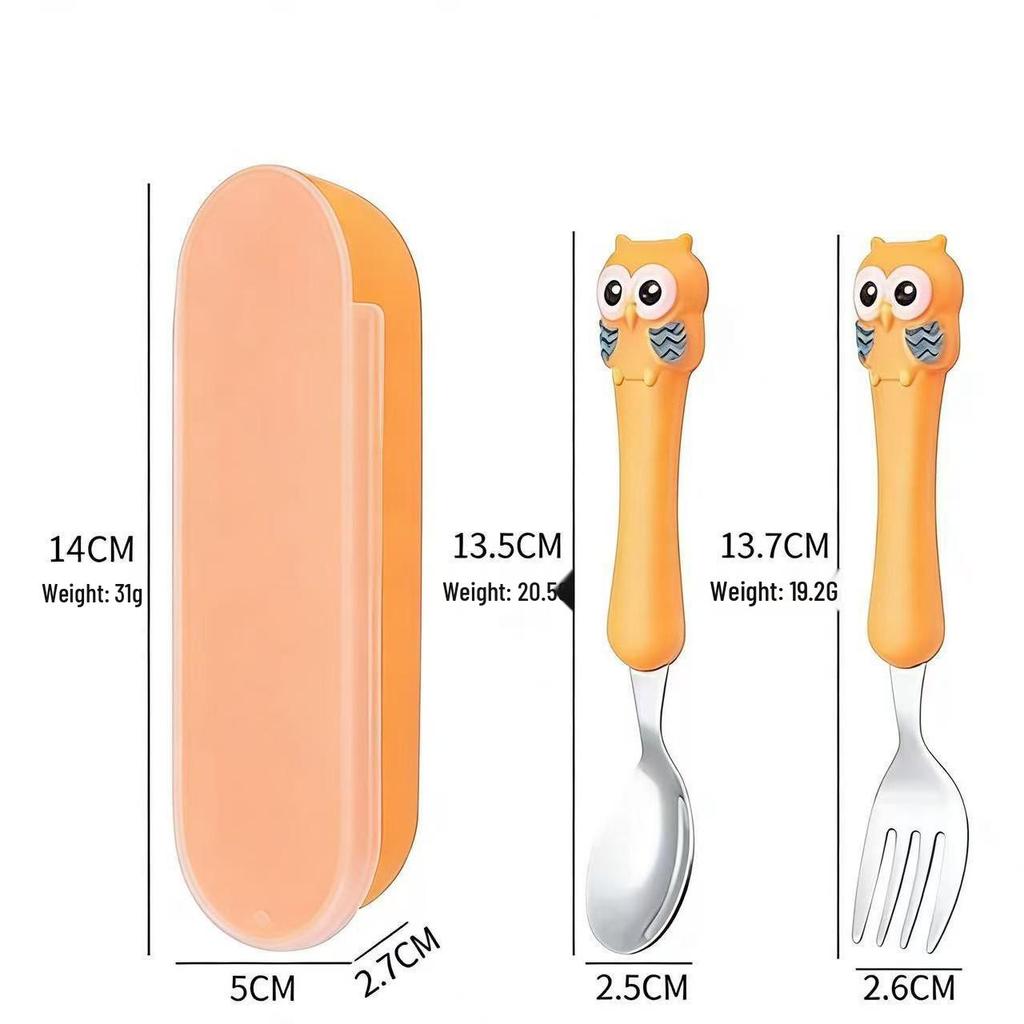 304 Stainless Steel Children's Owl Cutlery Set – Knife, Fork, Spoon for Baby Feeding