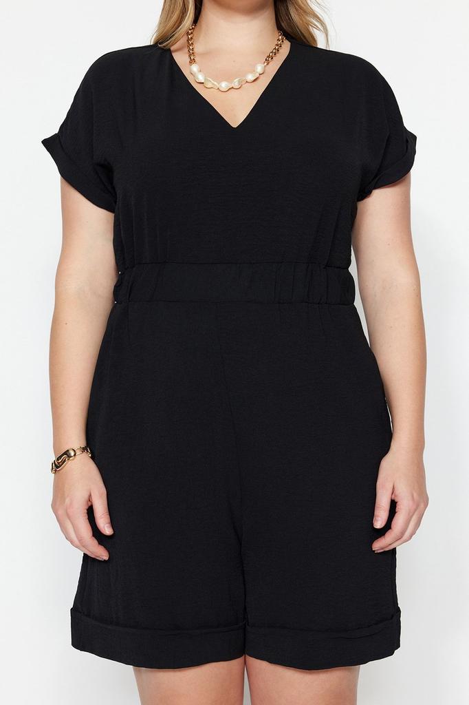 Women's Style Plus Size Black Woven V-Neck Jumpsuit
