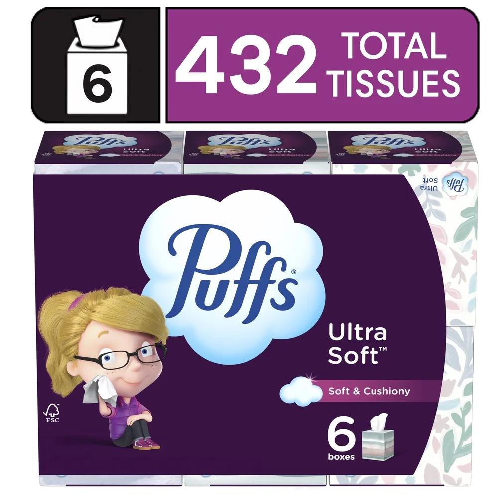 Ultra Soft Mega Facial Tissues 6 Cube Boxes 432 Sheets Non Lotion 2 Ply Gentle on Skin Ideal Sneezes Cold