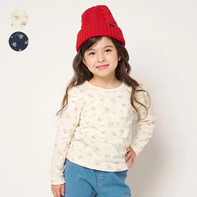 [Kinderkleidung] Moujonjon (Moujon John) Japanisches langärmeliges T-Shirt mit Schulterrüschen und kleinem Blumenmuster 80cm-140cm M60801
