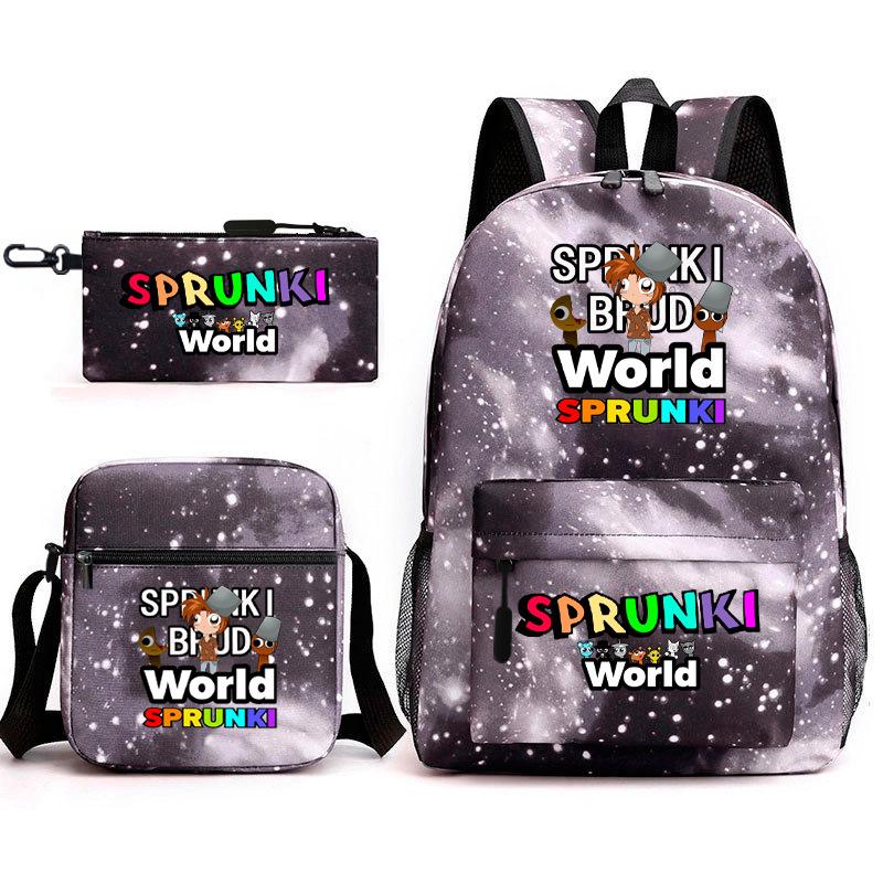 New rhythm box game merchandise primary school bag sprunki cartoon starry sky backpack 3-piece set D