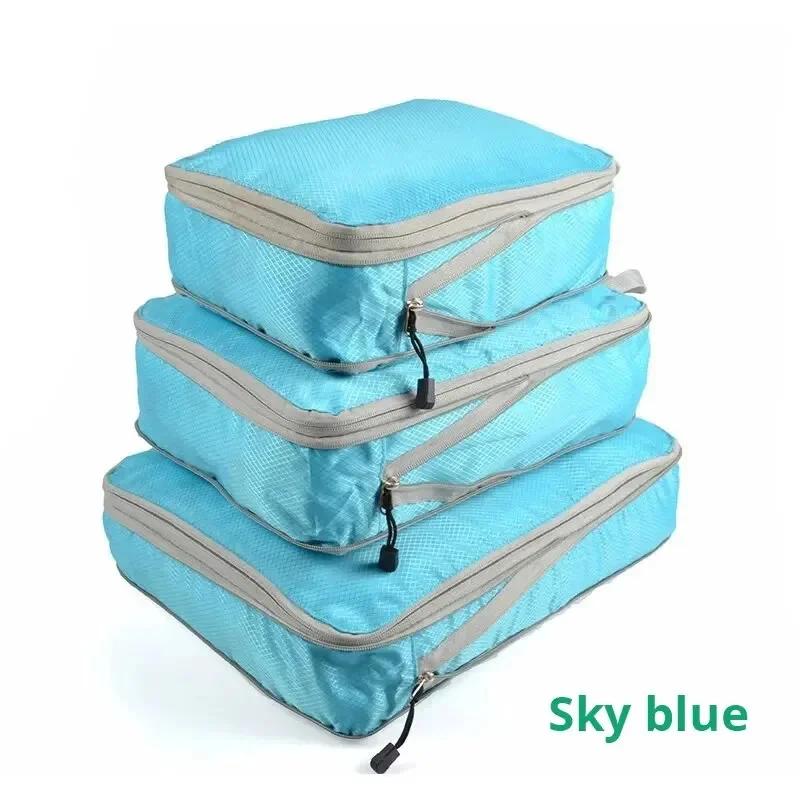 3 Piezas/set Negro/Azul/Gris Bolsa de Almacenamiento de Viaje Comprimible Portátil de Gran Capacidad Bolsa de Almacenamiento Cubos de Embalaje para Maleta/Equipaje
