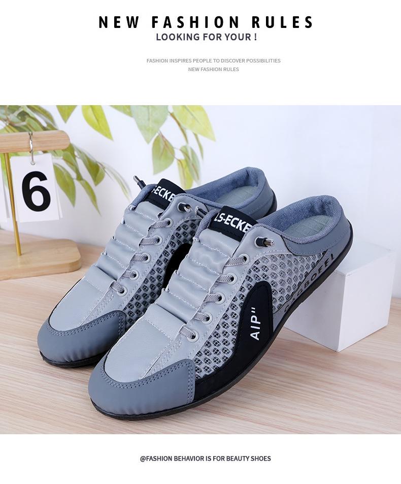 Men's Large Size Summer Breathable Mesh Casual Shoes: Closed Toe Half Slippers & Driving Sandals