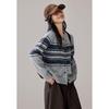 VICTORIA&VERA Wool-Blend Striped Button-Up Knit Cardigan