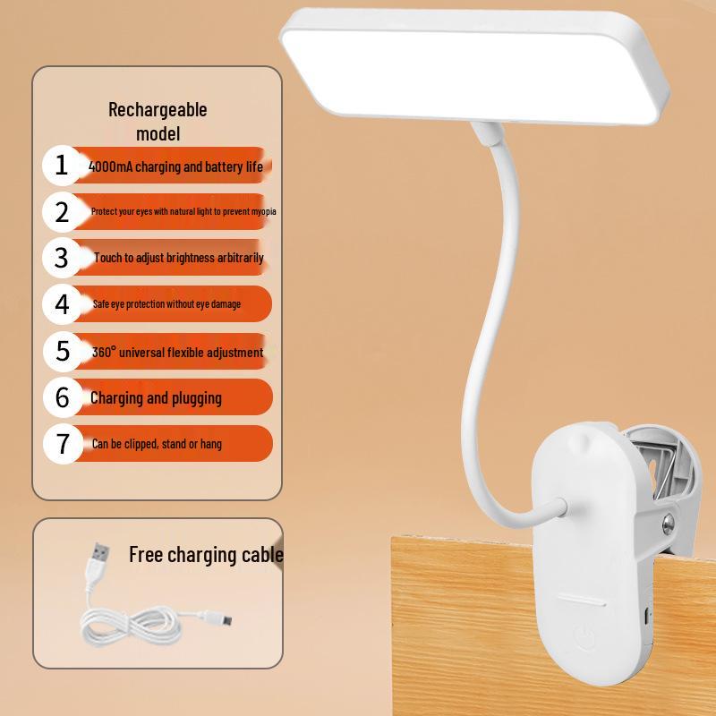 Rechargeable LED Desk Lamp with Eye Protection for Students and Kids, Clip-On Reading Light