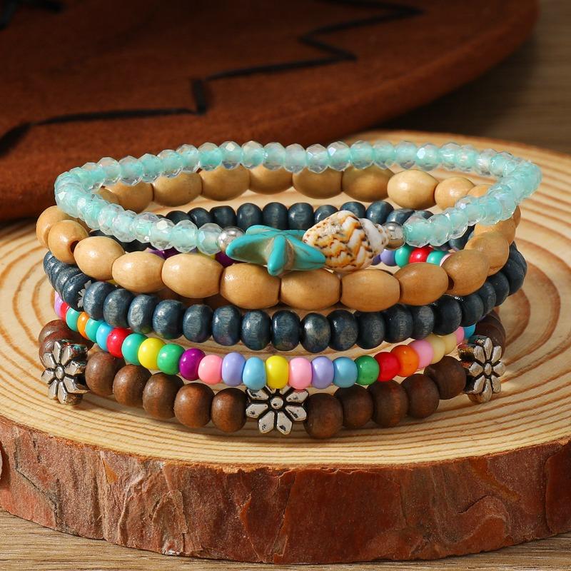 European, American Peace Tree Multi-piece Wooden Bead Beaded Bracelet Retro Simple Men's Personality Stacked Bracelet