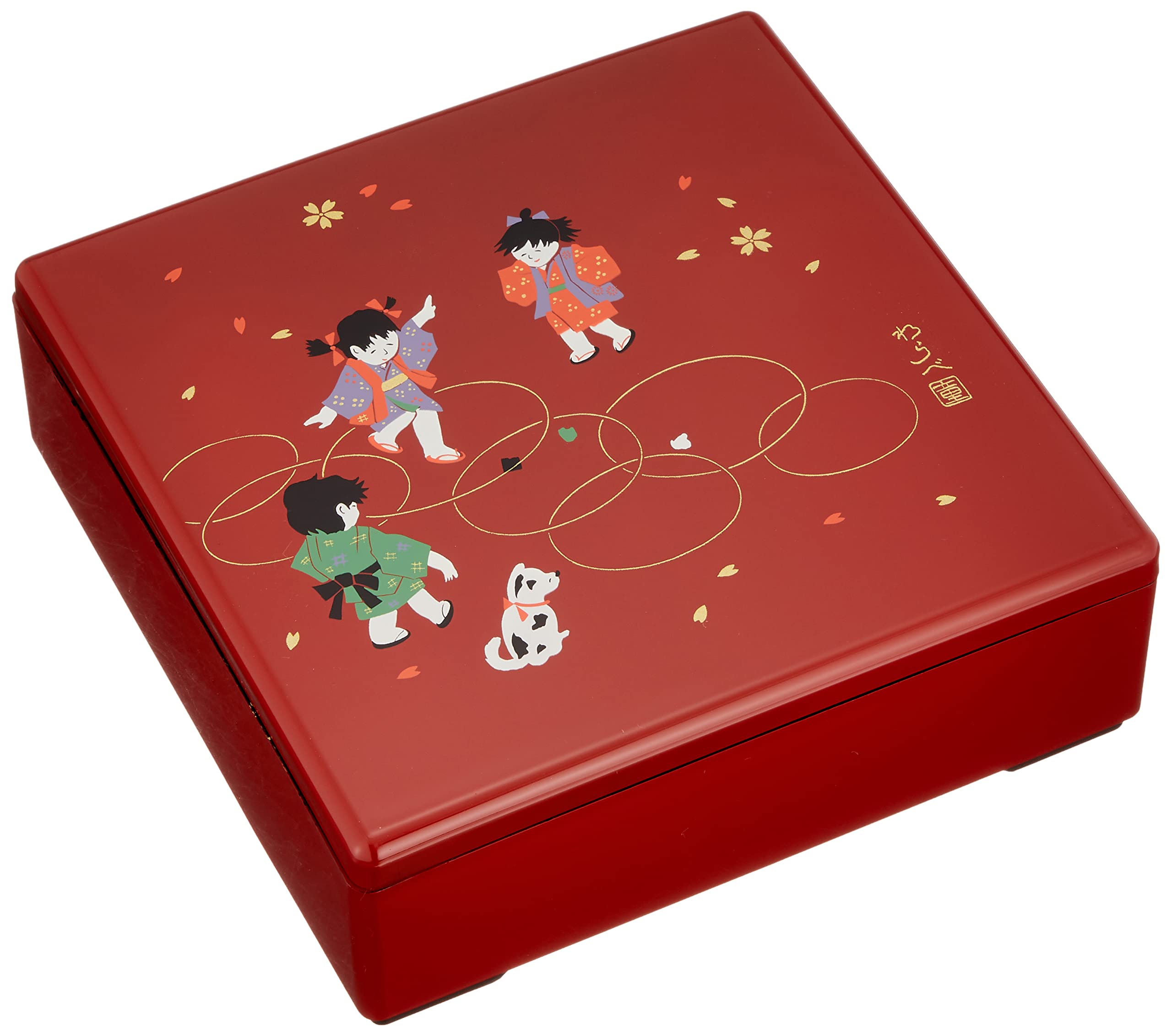 Nakatani Brothers Trading Yamanaka Lacquerware Bento Warabe Co., Ltd. 6.5-inch Single-Tier Box, Vermilion, (Child) Design, 34-5311