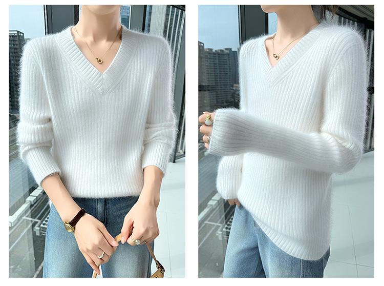 Autumn Winter Women's Thickened Mink Velvet V-Neck Sweater - Loose, Versatile Knit Base Layer Pullover
