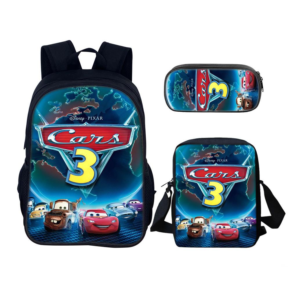 Set Zaino per Bambini con Personaggi di Film Cars in Materiale di Nylon con Spallacci Regolabili per Bambini
