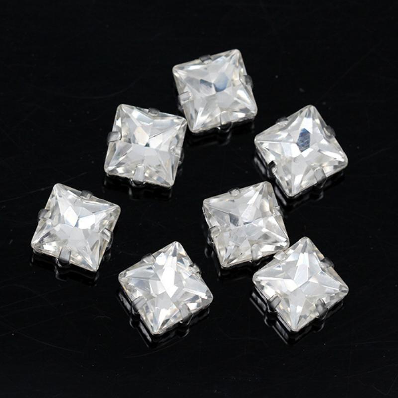 Strassuri Pătrate din Sticlă de Cristal cu Gheare Argintii, Artizanat Cusut pe Piatră, Accesorii Vestimentare, Rochie de Mireasă, Pantofi, Geantă, Garnitură DIY