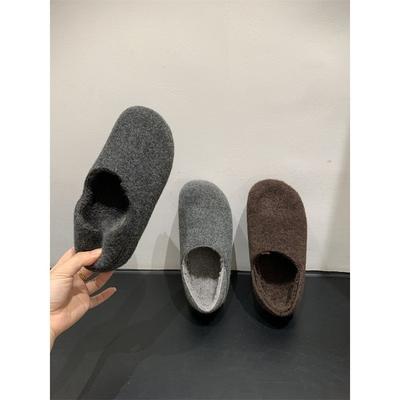 Niche Inner Heightening Velvet Birkenstocks, Autumn and Winter One-pedal Lazy Boken Gray Fluffy Single Shoes