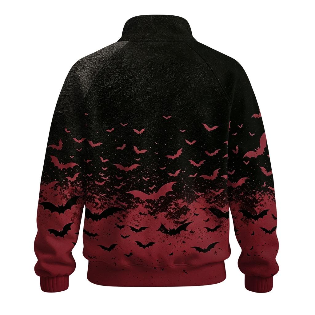 Men's Halloween Print Raglan Sweatshirt Loose Fit Stand Collar Casual Top