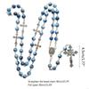 62KD Blue Acrylic Rosary Necklace Long for Cross Pendant Catholic Christian Necklace Religious Jewelry for Men Women Charm Gift