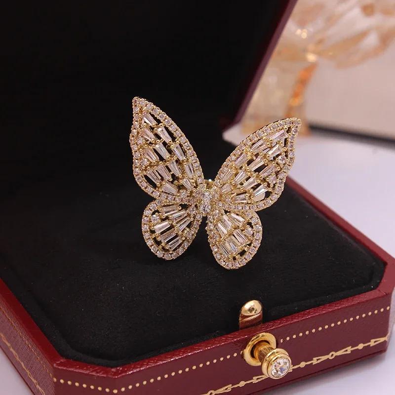 New Sight New Fashion Brand Jewelry Zirconia Butterfly Engagement Rings for Women Gift Adjustable Open Wedding Rings