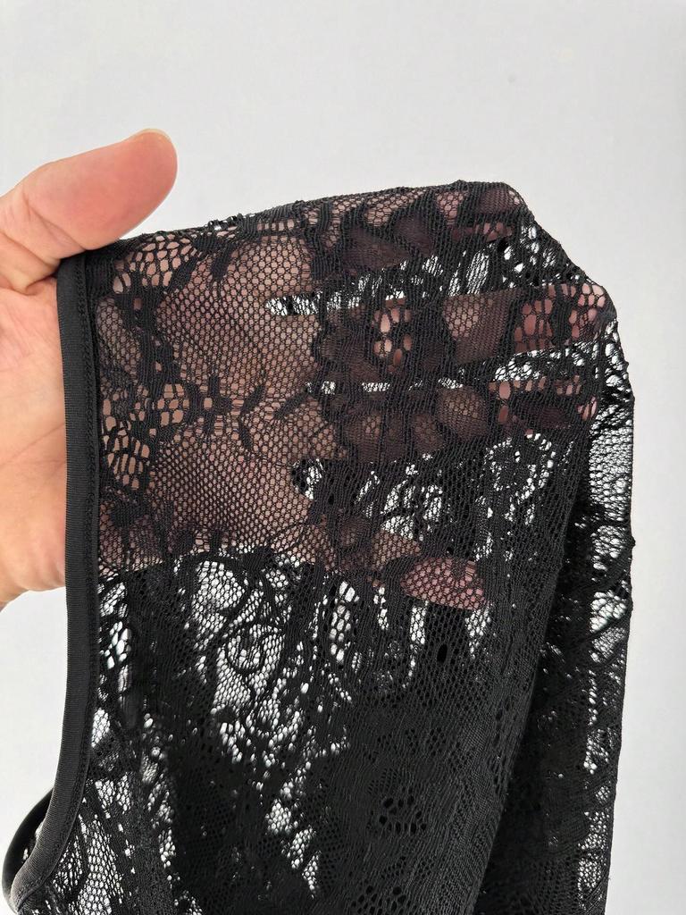 2026 Summer European-American Lace Long Sleeve Slimming Mesh Hollow T-shirt for Women