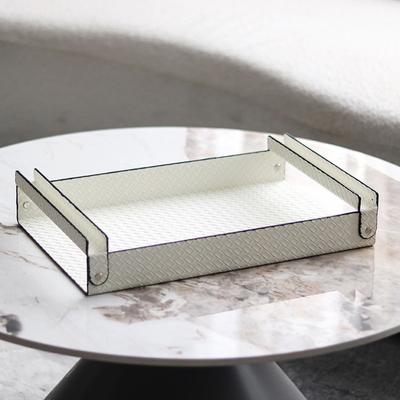 Leichter Luxus Metall Leder Tablett Langes Aufbewahrungstablett Musterzimmer Restaurant Dekoration Hotel B&B Kunst Weiche Dekoration