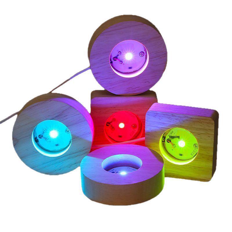 LED Night Light with Wooden Base and Crystal Ball Atmosphere, USB-Powered