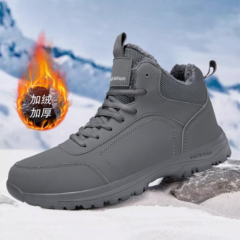 

Модные мужские зимние плюшевые теплые хлопковые ботинки Водонепроницаемые кожаные ботинки для мужчин Уличные нескользящие треккинговые ботинки Повседневные ботильоны 39