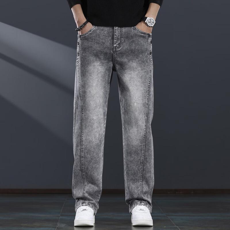 Jie Leinuo Men's American Retro Loose Straight-Fit Jeans