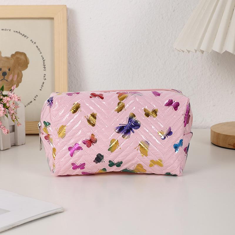 Süßes Schmetterlingsmuster Aufgedruckte Tragbare Aufbewahrungstasche Kosmetiktasche Damen Kulturtasche Schulbedarf Aufbewahrungstasche