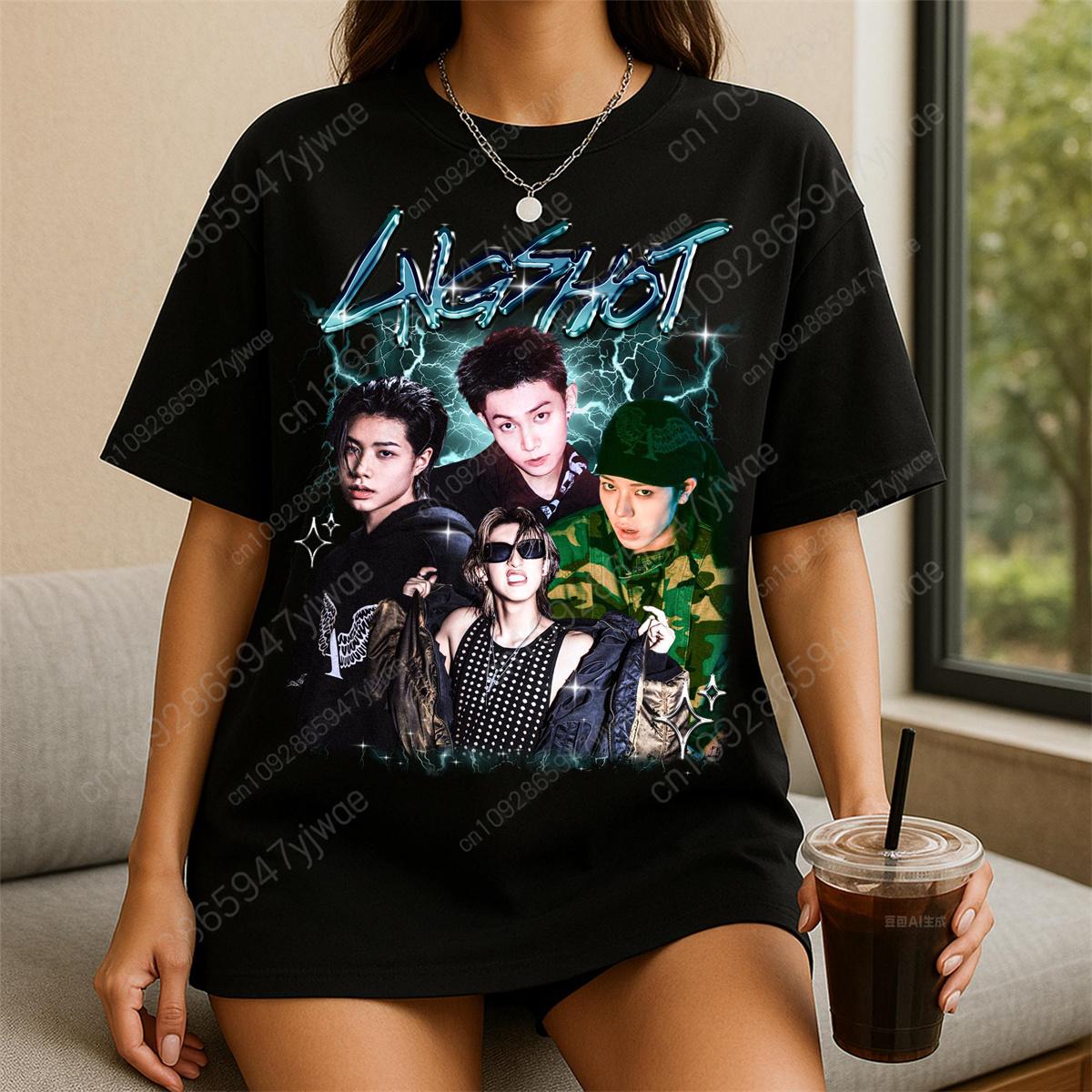 

Retro LNGSHOT Kpop T-shirt 4shoboiz Moonwalk in Shirt LOUIS WOOJIN OHYUL RYUL Fans Tee Summer Men s And Women s Cotton T-shirt S